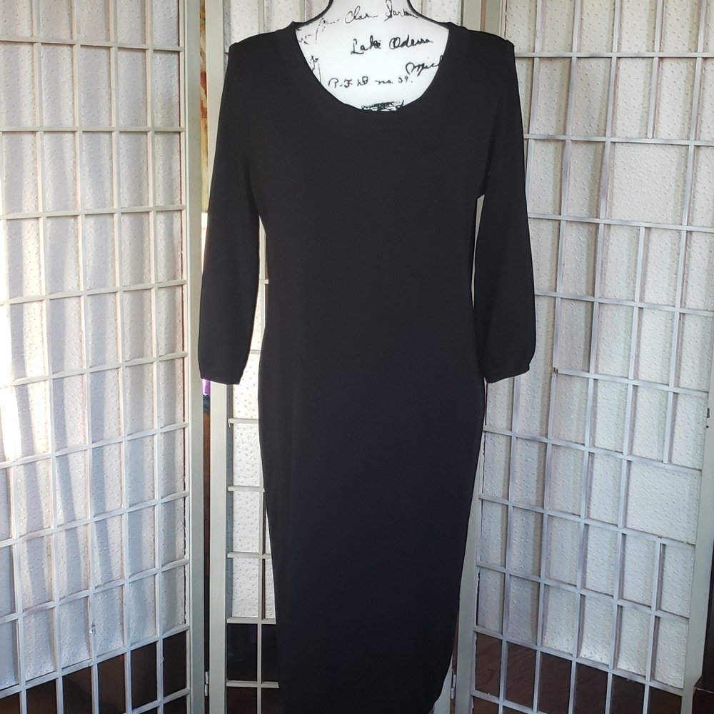 Missok black acrylic 3/4 sleeves shoulder pads under knee length dress size M
